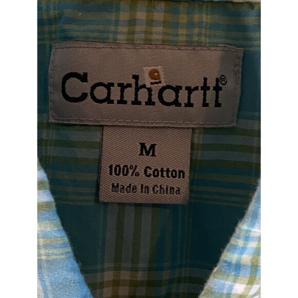 Carhartt Shirt Men M Blue Green Plaid Short Sleeve Button Up Relaxed Workwear - Picture 9 of 11